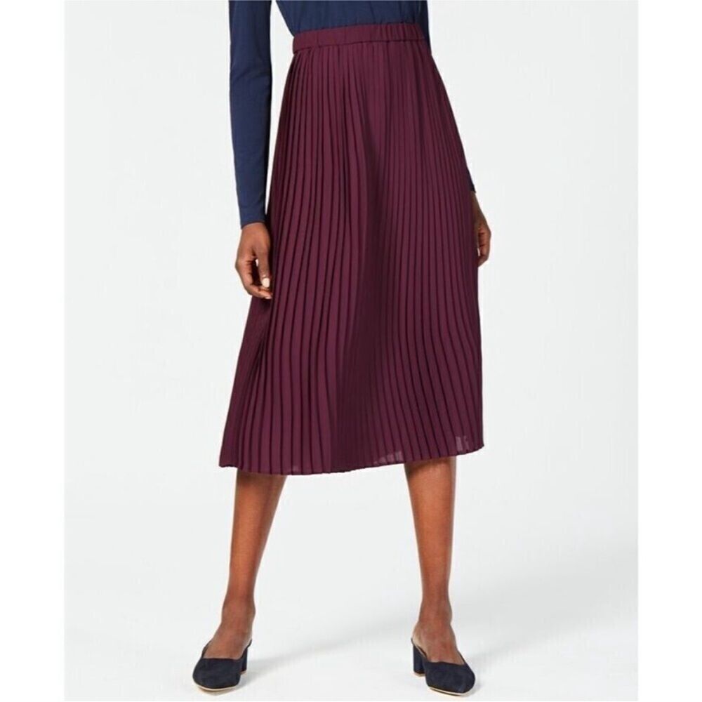 Eileen Fisher Pleat Skirt Pleated Eggplant Dark Purple Sz 14 - Picture 1 of 9
